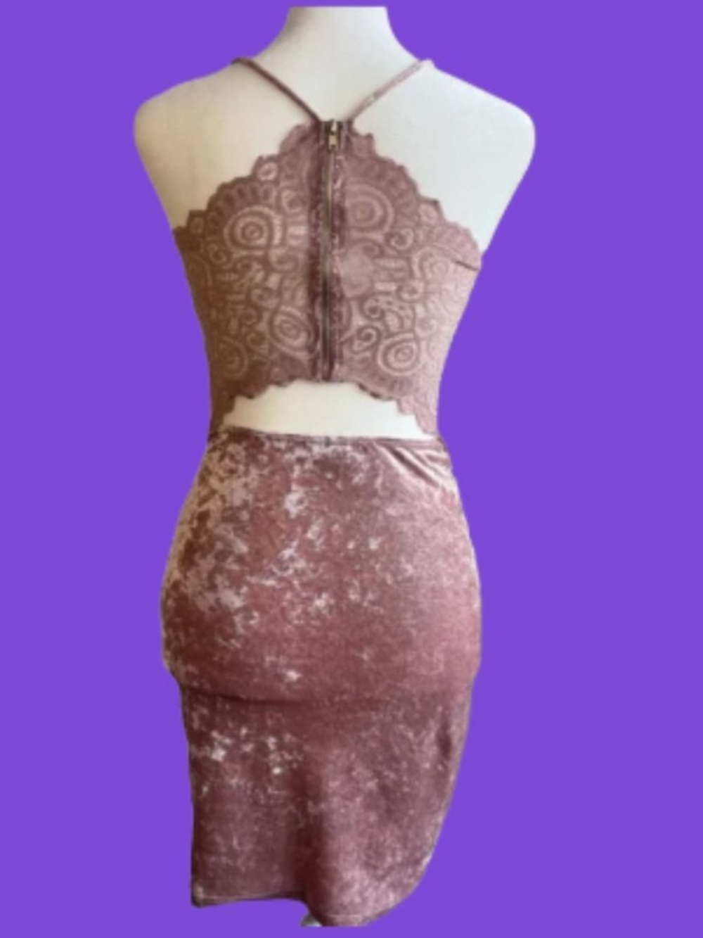 G by Guess Rose Pink Velvet Lace-Back Mini Dress Small
